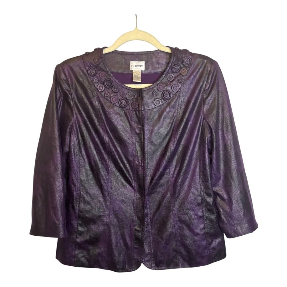 Chico's Jacket Women's Size Medium Faux‎ Leather Purple Chicos 1